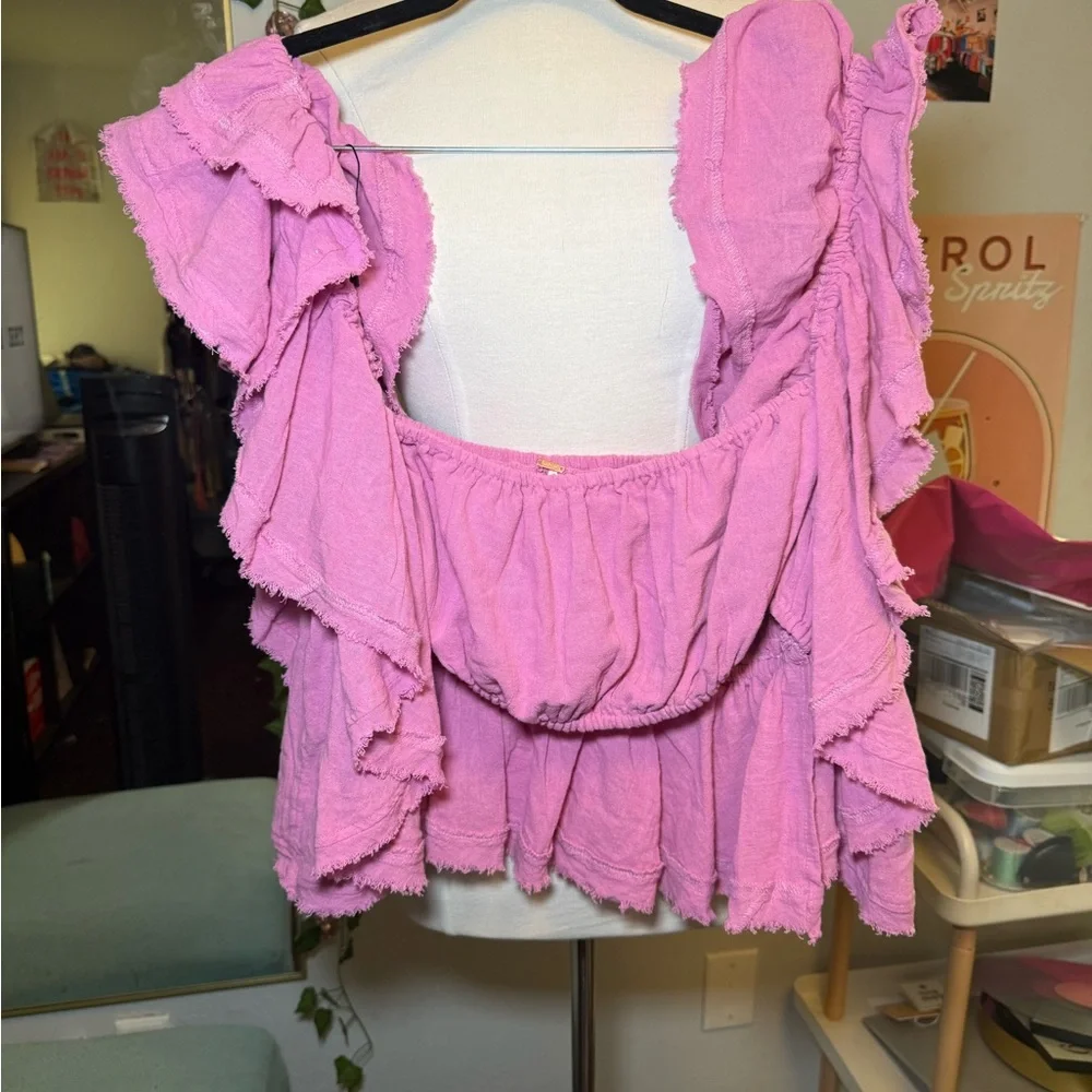 Free People Pink Ruffle Crop Top - Picture 3 of 4